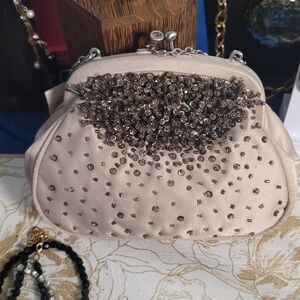 Ann Taylor Factory Beaded Cream Clutch